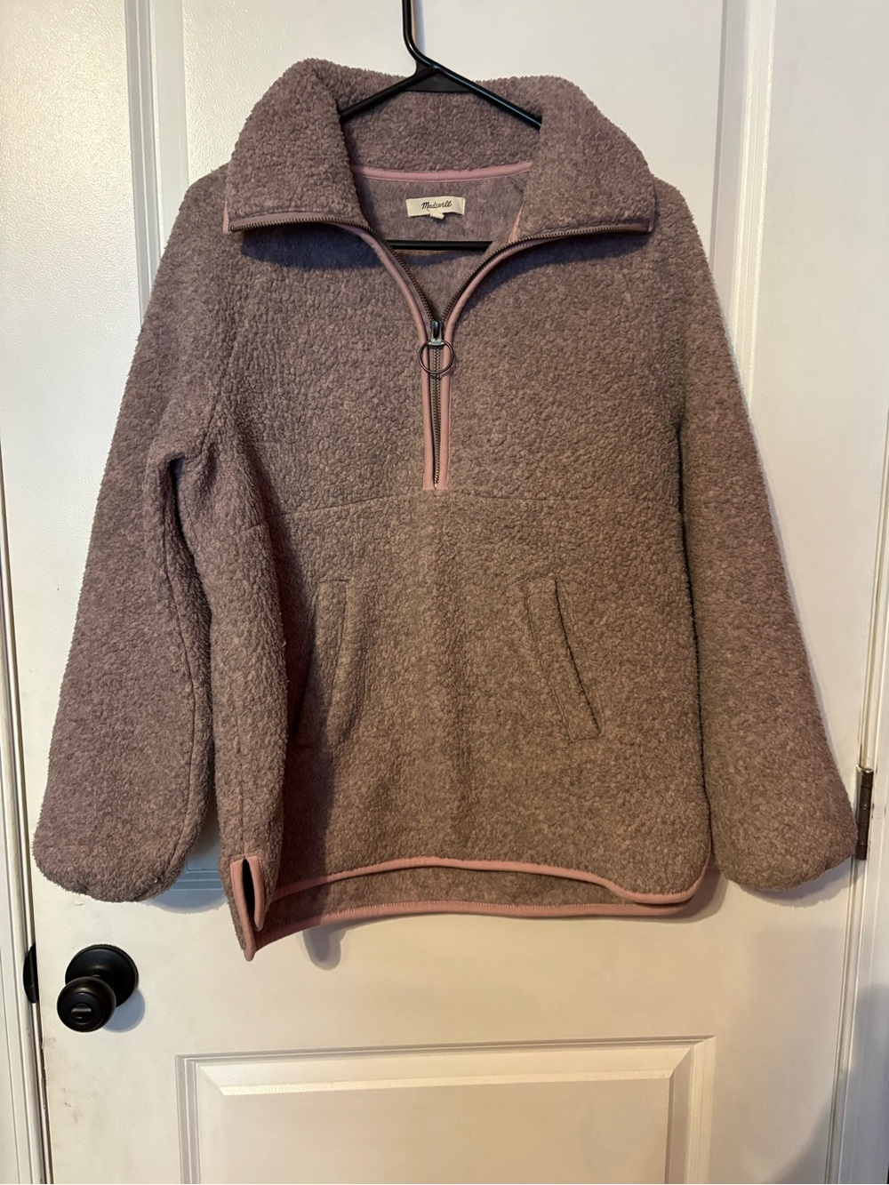 Madewell Cozy Sherpa Quarter-Zip Pullover Sweater - Mauve Pink